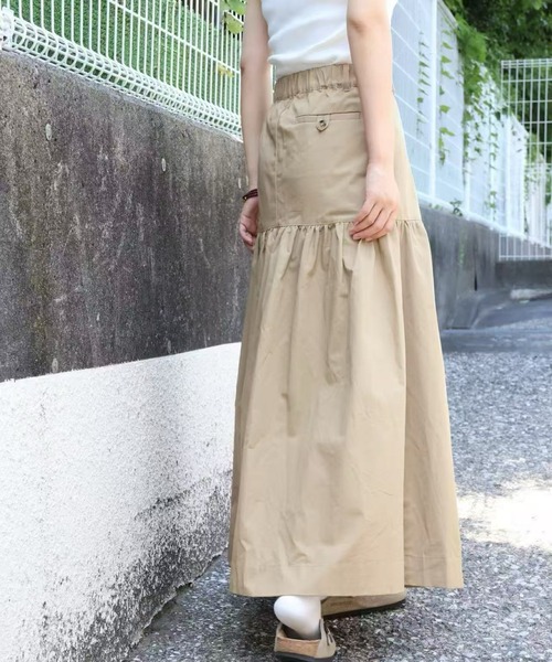 BEIGE ベイジ　サテン　フレアロングスカート　未使用 SHOUYO スカート ティアードフレアロングスカート／ベージュ／大人