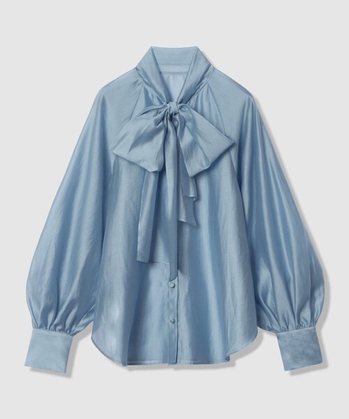 【allureville】シルキーセルロース ボウブラウス サックスブルー allureville（アルアバイル） ブラウス シャツ シルキーセルロースボウ