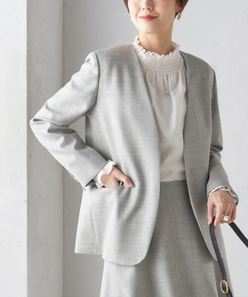 新品・シップス・ノーカラージャケット・グレー SHIPS（シップス） ノーカラージャケット 38 グレー レディース