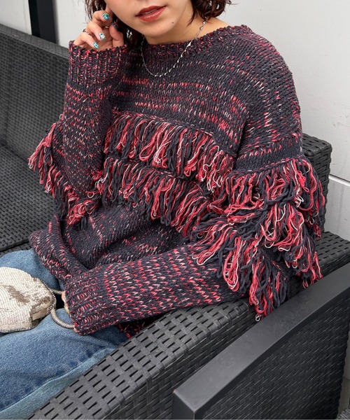 DOUBLE NAME（ダブルネーム） ニット セーター ミックスフリンジニット