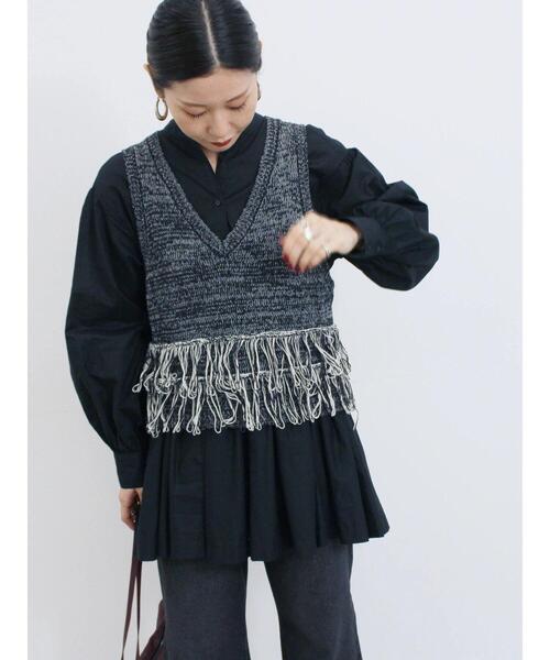 Samansa Mos2 blue（サマンサモスモスブルー） ベスト ジレ フリンジ