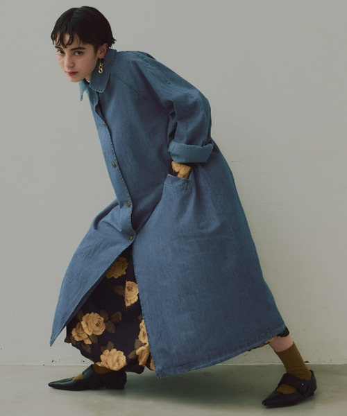 新品タグ付き　manana suerte ステンカラーコート　ブルー manana suerte（マニャーナスエルテ） ステンカラーコート FREE ブルー