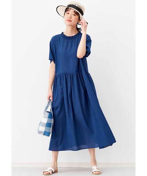 「Live in comfort」 半袖ワンピース LARGE ブルー レディース_画像2