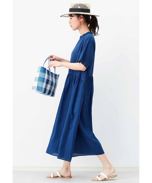 「Live in comfort」 半袖ワンピース LARGE ブルー レディース_画像3