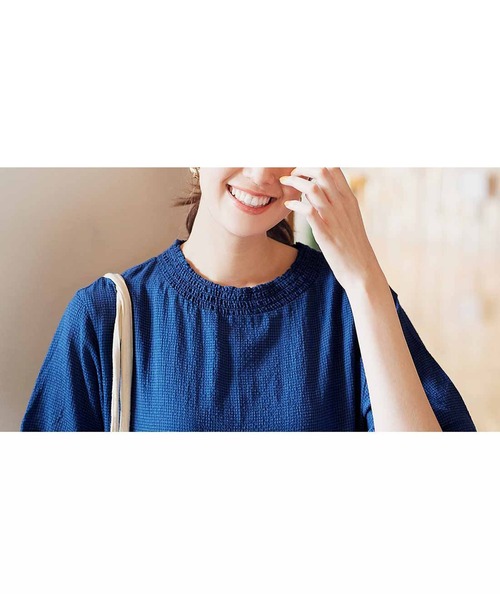 「Live in comfort」 半袖ワンピース LARGE ブルー レディース_画像4