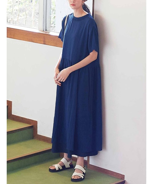 「Live in comfort」 半袖ワンピース LARGE ブルー レディース_画像5