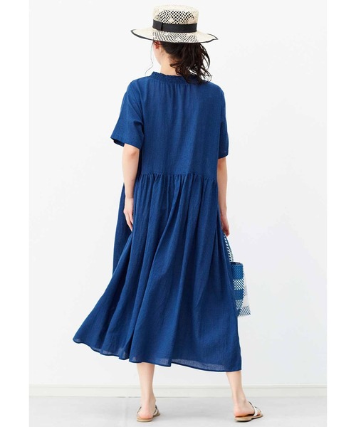 「Live in comfort」 半袖ワンピース LARGE ブルー レディース_画像6