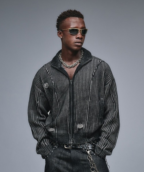 【STREULE】メンズ LL プレミアム ヒートバインダー 上着のみ タグつき ANDER HUNK セーター ニット Dameged Plating Drivers Knit /ダメージ