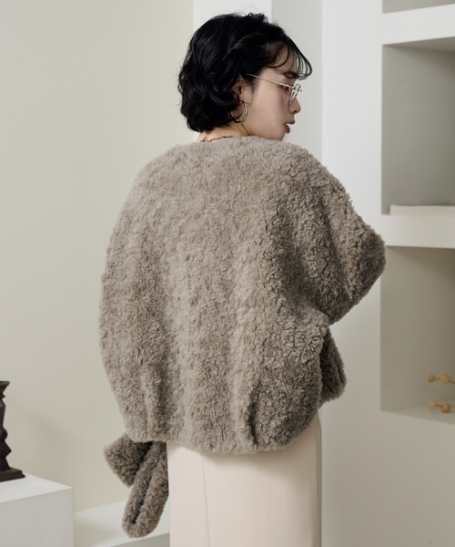 ブルゾン アウター boa muffler zip up blouson /ノーカラーボア