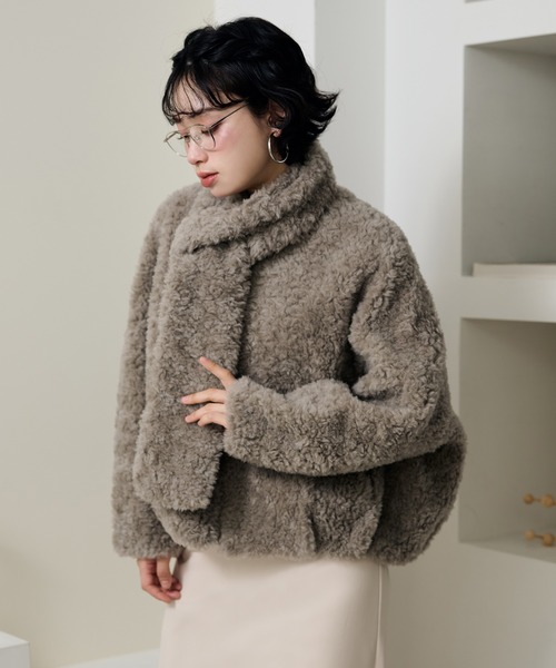 ブルゾン アウター boa muffler zip up blouson /ノーカラーボア