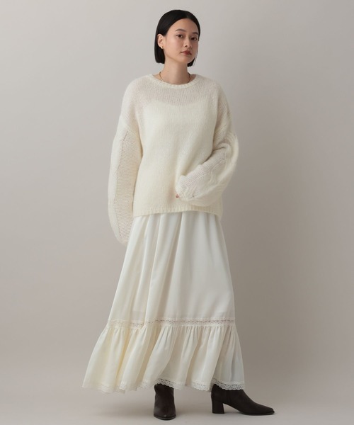 【美品】ティッカ モヘアウール ケーブルニットセーター アイボリー23年モデル モヘヤケーブルプルオーバー/TBCA-441