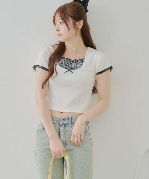 「continuer de NICE CLAUP」 半袖カットソー FREE ブラック系その他 レディース_画像4