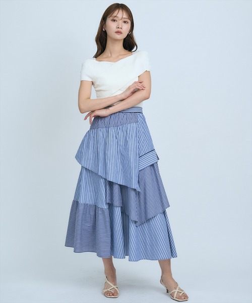 マルチカラーストライプフリルスカート 3-4y AND COUTURE（アンドクチュール） ロング スカート マルチストライプ