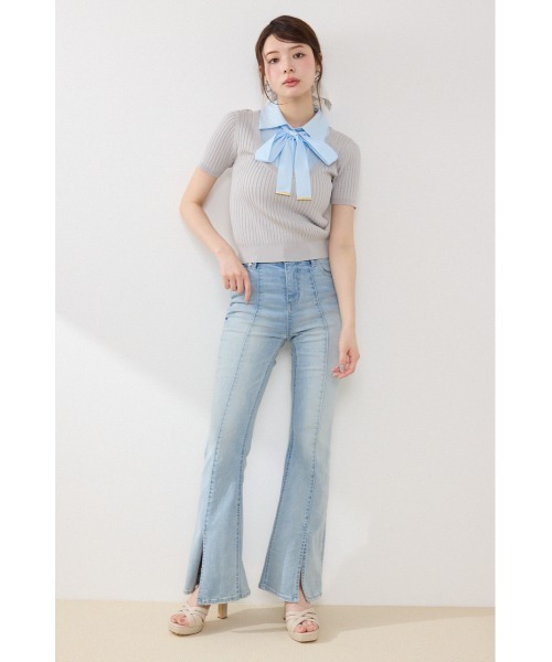 ニット セーター シャツドッキングハーフスリーブニットトップス 春服 夏服 レディースの画像