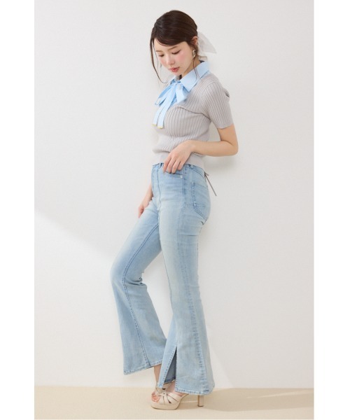 ニット セーター シャツドッキングハーフスリーブニットトップス 春服 夏服 レディースの画像