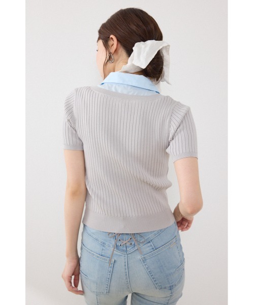 ニット セーター シャツドッキングハーフスリーブニットトップス 春服 夏服 レディースの画像