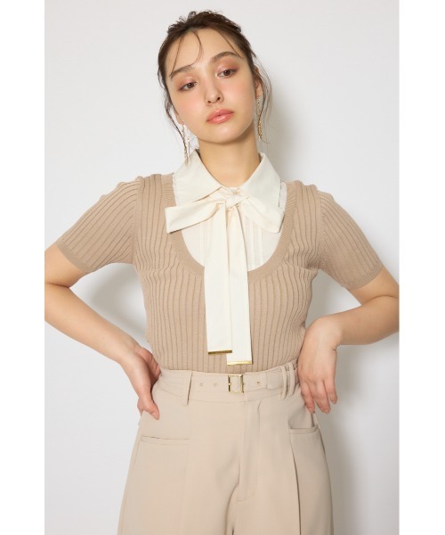 ニット セーター シャツドッキングハーフスリーブニットトップス 春服 夏服 レディースの画像