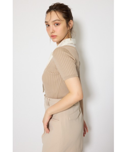 ニット セーター シャツドッキングハーフスリーブニットトップス 春服 夏服 レディースの画像