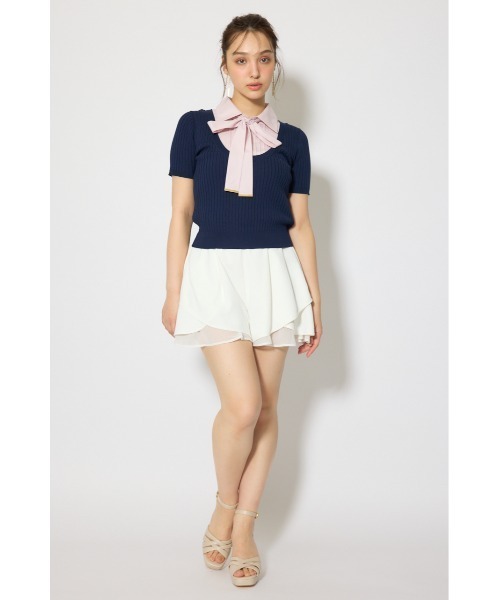 ニット セーター シャツドッキングハーフスリーブニットトップス 春服 夏服 レディースの画像