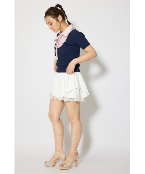 ニット セーター シャツドッキングハーフスリーブニットトップス 春服 夏服 レディースの画像