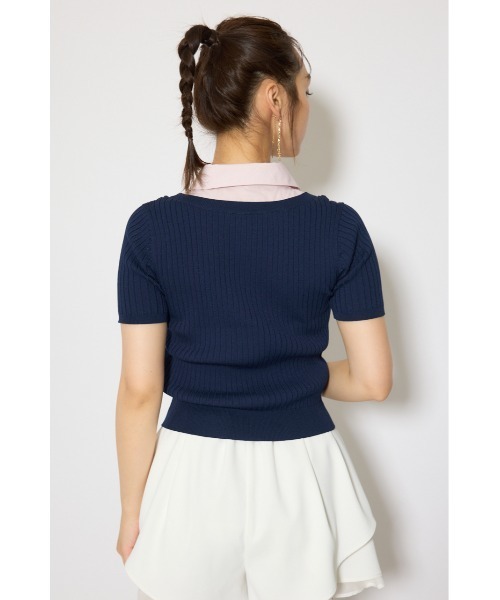 ニット セーター シャツドッキングハーフスリーブニットトップス 春服 夏服 レディースの画像