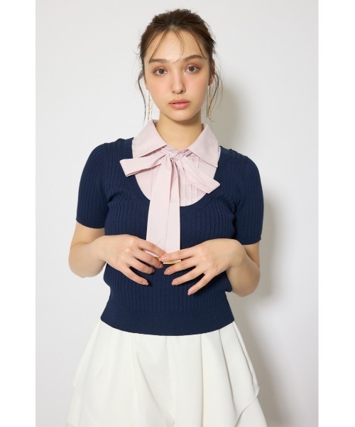 ニット セーター シャツドッキングハーフスリーブニットトップス 春服 夏服 レディースの画像