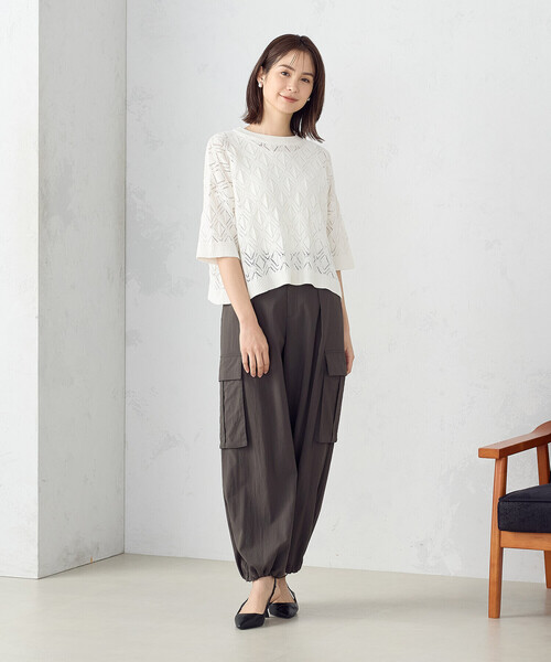 「COMME CA ISM」 半袖ニット FREE ネイビー レディース_画像2