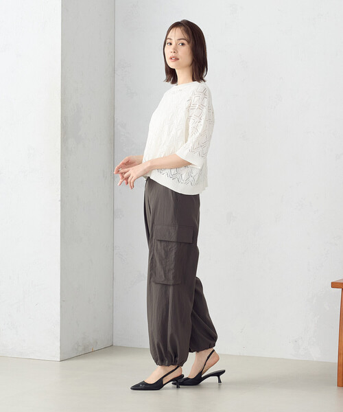 「COMME CA ISM」 半袖ニット FREE ネイビー レディース_画像3