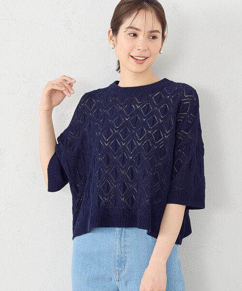 「COMME CA ISM」 半袖ニット FREE ネイビー レディース_画像6