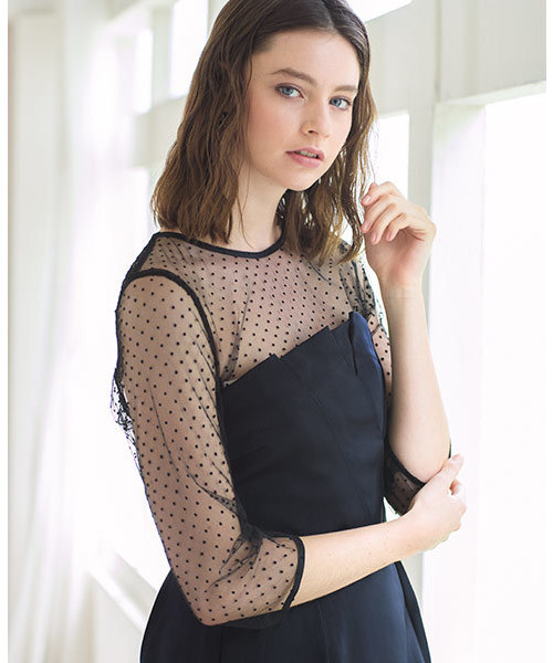 GIRL DRESS FOR NOW ブラウス シャツ ドットチュール七分袖シアー 