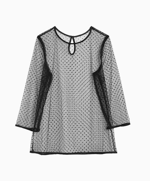 GIRL DRESS FOR NOW ブラウス シャツ ドットチュール七分袖シアー 