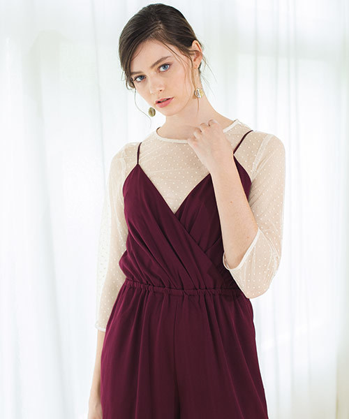 GIRL DRESS FOR NOW ブラウス シャツ ドットチュール七分袖シアー 