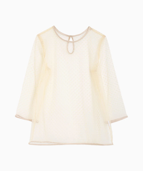 GIRL DRESS FOR NOW ブラウス シャツ ドットチュール七分袖シアー 