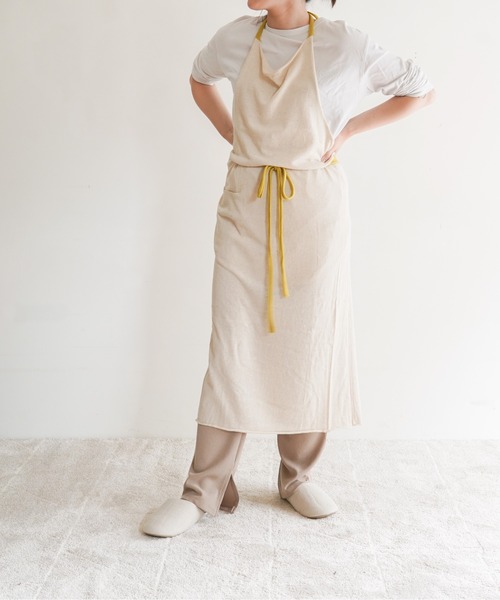 Homeland ワイドエプロン 新品 白　おしゃれ Homeland（ホームランド） ヘンプ エプロン ワイド