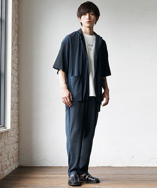 もん 2点セット 9/2 ジャケット黒フリー シャツM MandO（エムオー） シャツ ダブルポケットショートジャケット