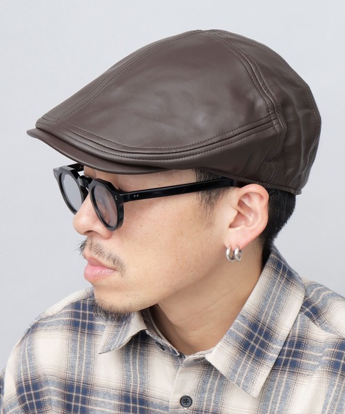 Basiquenti 帽子 ベレー帽 レザー調 パネル切り替え ハンチング