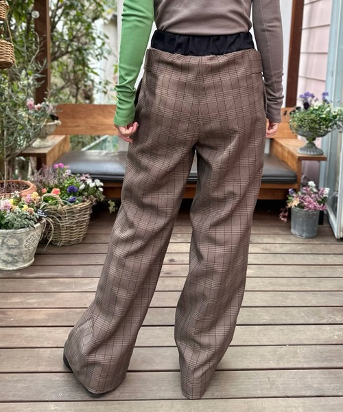 AVIE スラックス パンツ チェックツイードワイドパンツ レディース 