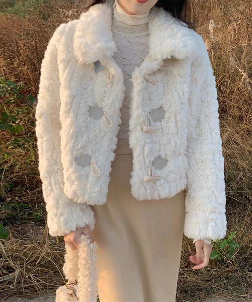 ダッフルコート コート フェイクファーショートダッフルジャケット