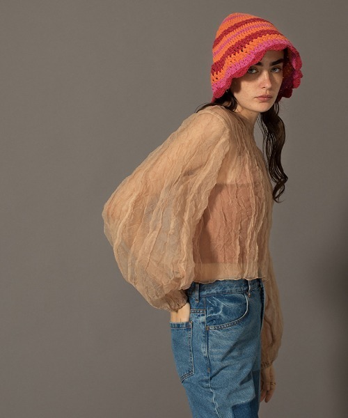 leinwande tシャツ Recycle Organdy Pleats Top レディース