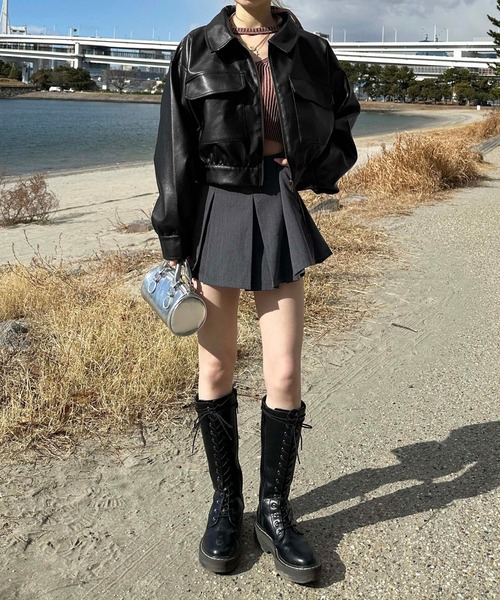 【専用出品】sedacle girl クロップドフェイクレザー sedacle girl レディース ジャケット ブルゾン クロップド