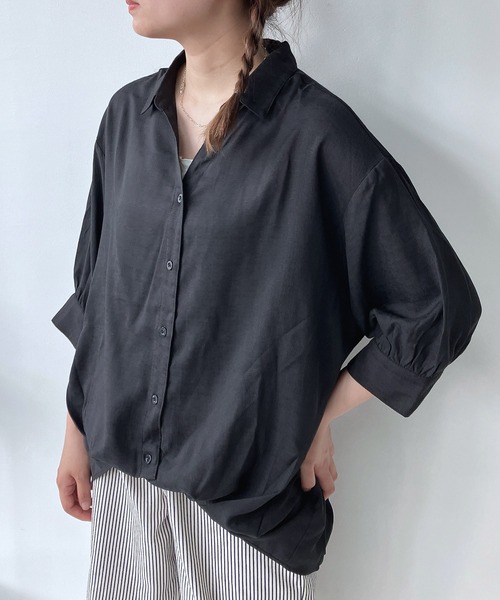 AS KNOW ブラウス シャツ 前開きスキッパー7分袖シャツ