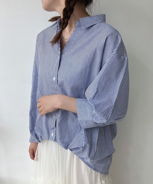 AS KNOW ブラウス シャツ 前開きスキッパー7分袖シャツ