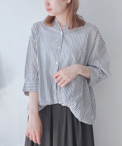 AS KNOW ブラウス シャツ 前開きスキッパー7分袖シャツ