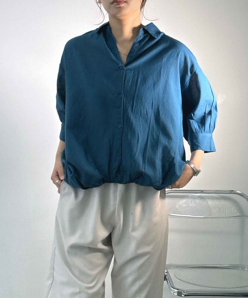 シャツ/ブラウス(長袖/七分) aere skipper volume sleeve blouse AS KNOW AS（アズノゥアズ） ブラウス シャツ 前開きスキッパー7分袖