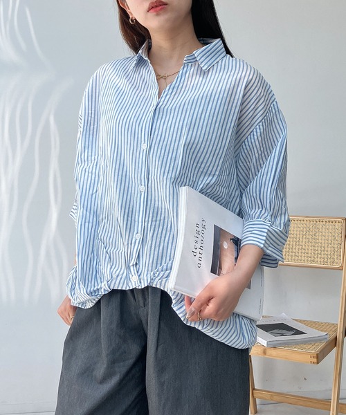 AS KNOW ブラウス シャツ 前開きスキッパー7分袖シャツ