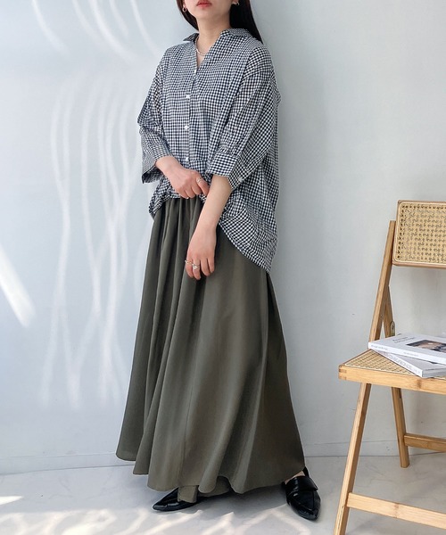 AS KNOW ブラウス シャツ 前開きスキッパー7分袖シャツ