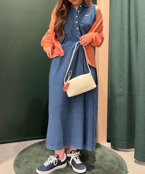 LACOSTE ワンピース インディゴノースリーブポロドレス / マキシ