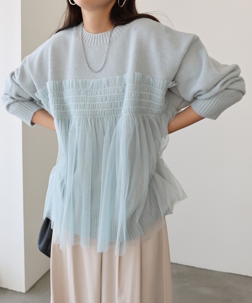 ニット セーター チュールデザインニット レディース フリルチュールデザインニット | natural couture(ナチュラル