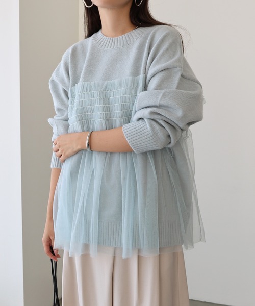 andme ニット セーター 新色登場！チュールドッキングビスチェ風