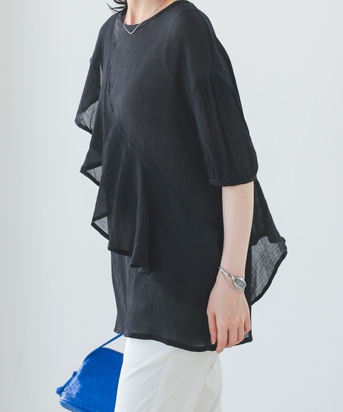 ボウタイ付きドット柄シアーブラウス/洗える(ブラウス・シャツ